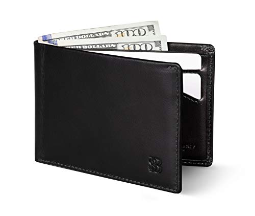 SERMAN BRANDS Mens Slim Bifold Wallet RFID Blocking Minimalist Front Pocket Full Grain