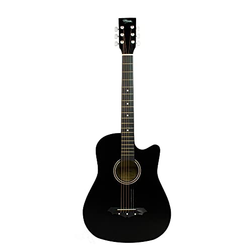Henrix 38C 38 Inch Cutaway Basswood Acoustic Guitar With Dual Action Truss Rod, Gigbag, Picks, String Set, String Winder, Strap, Polishing Cloth & Ebook - Black (Image - 2)