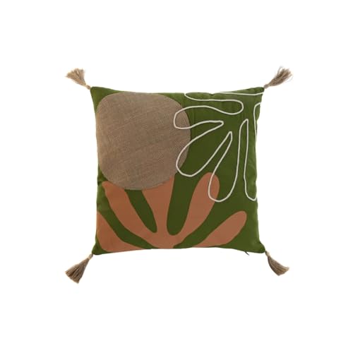 Coussin vert boho avec epaisseur de 5 cm et motifs tesses faits main
