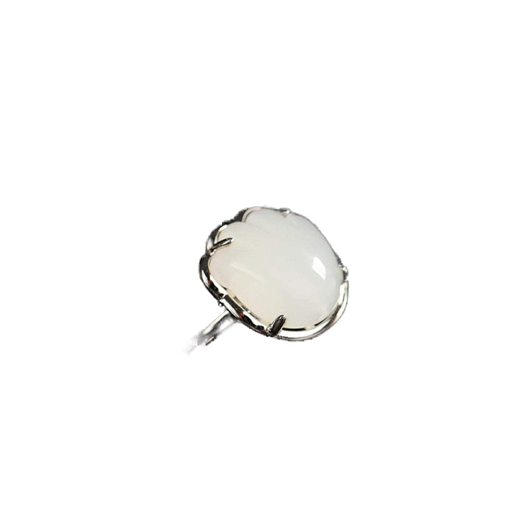 Vintage Estilo Chino S 925 Anillo De Plata La Mujer Abierto con Incrustaciones De Jade Blanco Regalo Creativo De Moda De Tendencia De Personalidad Temperamento Elegante