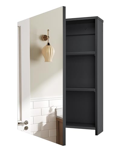 CHOEZON Spiegelschrank, Badezimmerschrank, Wandschrank mit Spiegel, Hängeschrank mit verstellbaren Regalen, an der Wand montierter Badschrank, hängende Aufbewahrung für Badezimmer, Schwarz