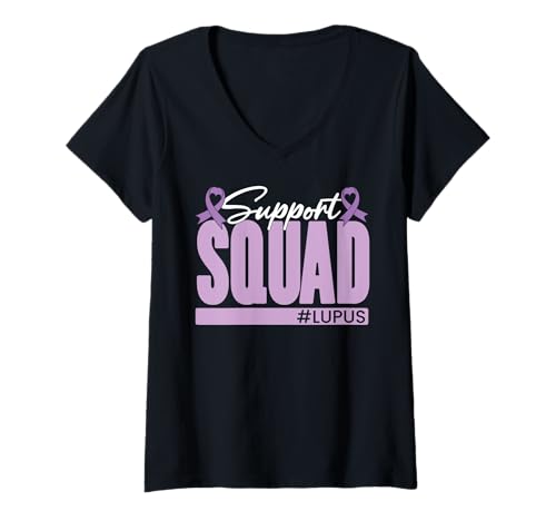 Mujer Support Squad Purple Ribbon Month Concientización sobre el lupus Camiseta Cuello V