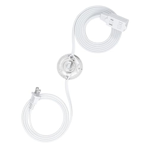 DEWENWILS 12 FT Light Extension Cord with ON/Off Switch for Christmas Lights, Step on Foot Switch Power Cord, Angled Flat Plug, 2-Prong 3 Outlets, 16/2C, White, ETL Listed 1 Pack White+Red W