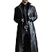 Ying Veste Homme Urbain Coupe Slim Luxe Long Revers Cuir Artificiel Manches Longues Homme Moto Veste Printemps Automne Couleur Unie Plein Air Coupe Vent Imperméable Homme Cuir Veste C-Black 3XL