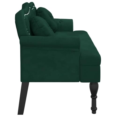 Banco de terciopelo verde oscuro 120cm con patas de madera para salón y comedor 6