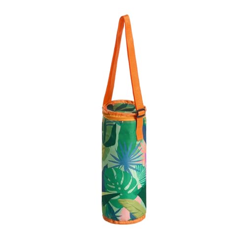 OHS Insulated Bottle Cool Bags for Wine Champagne Water Palm Print Portable Wine Cooler Bag Reusable Single Bottle Carrier Fits 750ml Bottles with Strap & Zip for Picnics & Travel Easy Clean Green