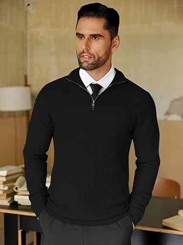 Image of TYSORT Men High Neck Zipper Full Sleeve Waffle Knitted Winter Sweater,Waffle Knit Sweater for Men