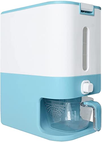 Dispensador de arroz, uotyle sellado, recipiente de cereales, dispensador de cereales, dispensador para almacenamiento de rice 10 kg, contenedor Rice con Lids Large Cereal Storage Contenedores, azul Cover