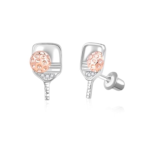 Pickleball Stud Earrings for Women: Sport Ball Earrings Screw Back Silver Hypoallergenic Lightweight Sports Jewelry Gift for Pickleball Lovers