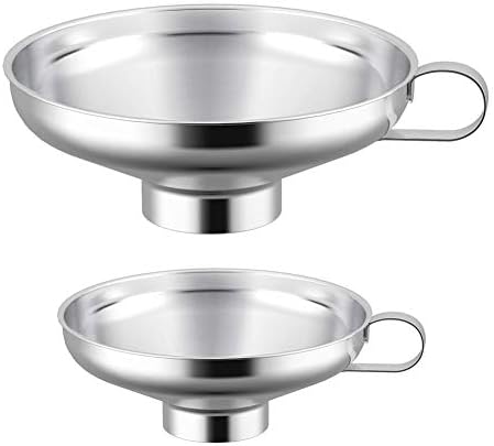 Canning Funnel, Wide-Mouth Mason Jar Canning Funnel with Handle for Wide and Regular Jar, Stainless Steel Kitchen Funnel Set [Large Neck 14.8cm & Small Neck 10.5cm]