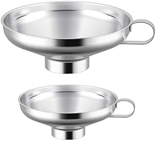 Canning Funnel, Wide-Mouth Mason Jar Canning Funnel with Handle for Wide and Regular Jar, Stainless Steel Kitchen Funnel Set [Large Neck 14.8cm & Small Neck 10.5cm]