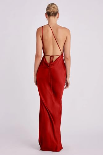 Image of Memoriesea Women's Low Cut Cowl Neck Open Back Tie Up Cocktail Party Maxi Dress Red