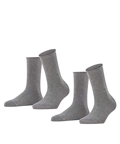 FALKE dam Strumpor Happy Double Pack W So bomull enfärgat 2 par, Grå Light Grey Melange 3390, 35-38