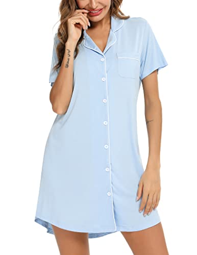 Image of Pjmlifecoco Nightgown for Women Button Down Sleepshirt Short /Long Sleeve Nightdress Soft Modal Sleepwear S-XXL
