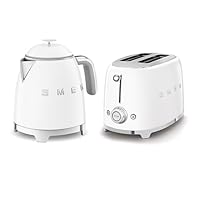 Smeg 50’s Style Retro Range Breakfast Set, 0.8L 1400W Mini Kettle and Multi-Functional Control 2-Slice 950W Toaster, White, KLF05WHUK/ TSF01WHUK