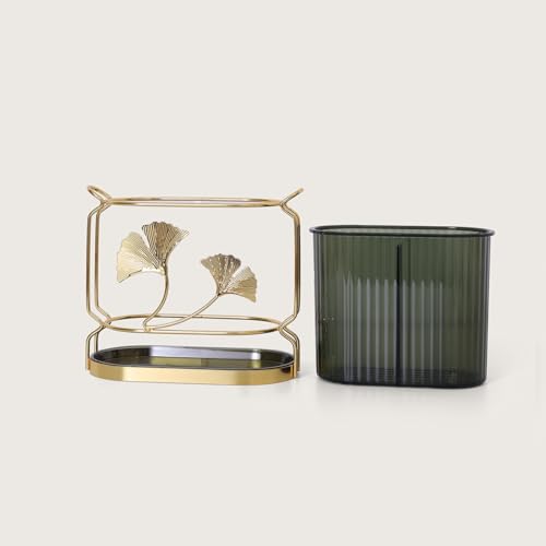 Image of HOME 360 Gingko Leaves Cutlery Holder - Decorative Metal & Acrylic Spoon Stand for Kitchen Table | Use for Dining Table & Kitche Decor | 18x16 cm Gold Finish Organizer