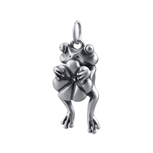 GAGAFEEL 925 Sterling Silver Frog Pendant Hugging Lotus Leaf Frog Vintage Silver Funny Cute Animal Necklace Pendant Women Men Boy Girl Birthday Valentines Jewelry Gift Box (Only Pendant)