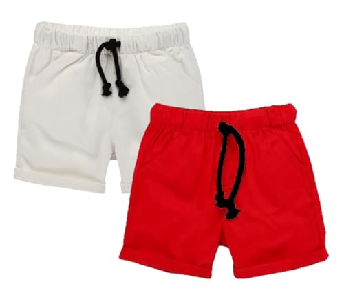 HILEELANG Toddler Boy Chino Shorts Summer Cotton Stretch Drawstring School Uniform Jogger Shorts 2 Pack