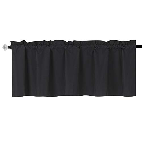 EasyHome Blackout Valance Curtain for Kitchen ,Bathroom, Living Room, Thermal Insulated ,Room Darkening , Rod Pocket Valance Curtain 1 Panel (54 x18  Black)