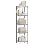 SONGMICS Bathroom Shelf, Metal Storage Rack, Total Load Capacity 100 kg, with 5 PP Sheets, Removable Hooks, 30 x 30 x 123.5 cm, Expandable Design, for Small Space, Black and Translucent LGR23BK