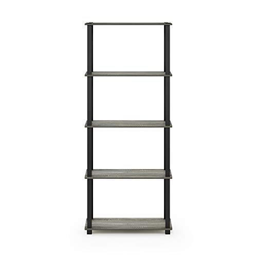 Image of Furinno TURN-S-TUBE Book Shelf, 5-Tier Toolless Storage Shelves with Square Tubes, Shelving Unit for Organization and Storage for Living Room, Home Office, French Oak
