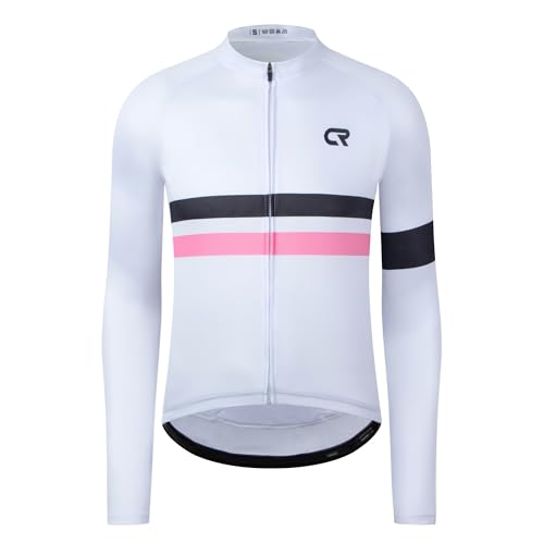 Coconut Ropamo CR Langarm-Radtrikot für Herren, 3 + 1 Reißverschlusstaschen, schnell trocknend, atmungsaktiv, Weiß/Pink, 3X-Groß