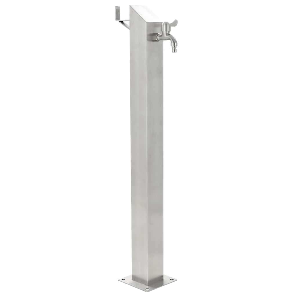 Columna de agua de jardín cuadrada de acero inoxidable de 95 cm, grifo de riego de jardín, conexión de manguera de 1/2 pulgadas, independiente para césped, flores, patio