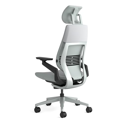 Image of Steelcase Gesture Ergonomic Height Adjustable Office Chair with Adjustable Lumbar Support and Armrests, Comfortable Upholstery in Grey Fabric + Adjustable Headrest