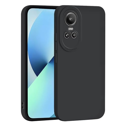 ILING Liquid Silicone Case for OPPO Reno 10 5G / OPPO Reno 10 Pro 5G, Simple Solid Color Back Soft Gel Rubber Frosted TPU Bumper Shockproof Protective Ultra-thin Phone Case Cover (Black)