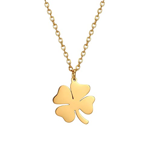 Four Leaf Clover Pendant Necklace Saint Patrick's Day Necklaces Heart-Shaped Clover Charm Irish Good Luck Amulet Stainless Steel Jewellery Gifts for Women Girls (Gold)