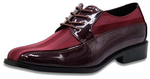 Image of BMY Men's Striped Satin Matching Patent Upper Oxfords Formal Dress Shoes