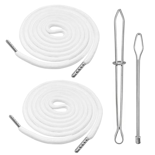 Kordel für Hoodie und Jogginghose – 140cm Ersatz-Kordel mit Durchziehnadel und Schnalle, 2 Stück BaumwolleKordel für Badehose, Hosenbund, Sweatshirt, Kordelzug für Jogginghose und Hoodie (Weiß)