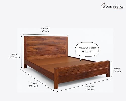 Image of Wood Vestal Sheesham Wood Bed Without Storage, Solid Wood in Natural Finish, Modern Design | Single Bed - Mattress Size (78 inchx36 inch) | Without Mattress & Side Tables | Low Highted | WS - 3'