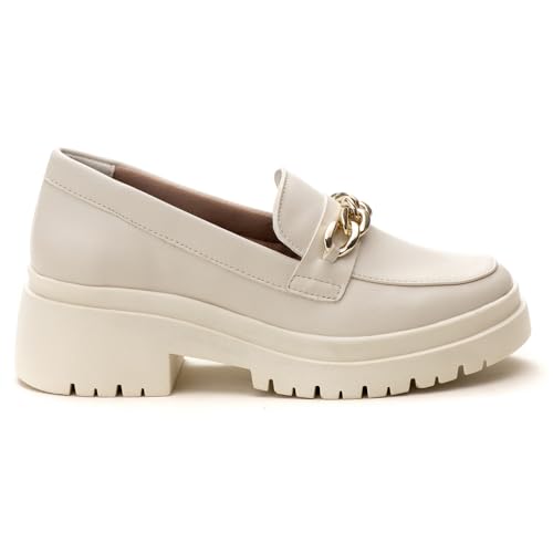 Sapato Mocassim Feminino Tratorado Conforto Moderno Corrente Estilo Shoes (Off White, br_footwear_si