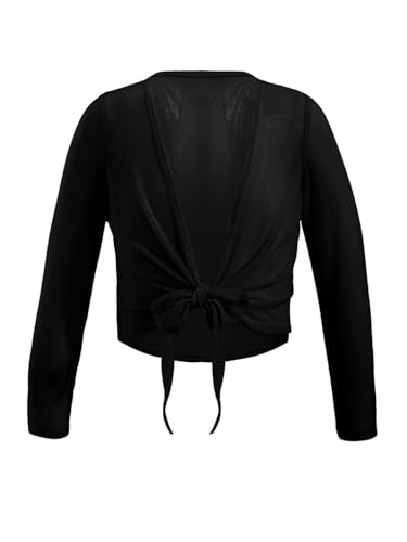 Kids Girls Long Sleeve Ballet Dance Tops Gymnastics Cardigan Mesh Cover Up Top Gym Yoga Shirts Activewear