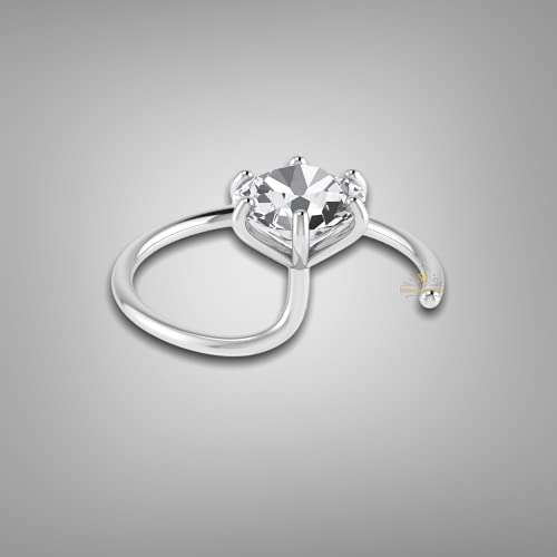Image of SJ SHUBHAM JEWELLERS 92.5-925 Sterling Silver Round Shape White Cubic Zirconia Prong /Cup Setting Nose Pin Stud for Women Girls Size 2MM 3MM Size Pure Silver