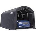 KING BIRD 10' x 20' Heavy Duty Carport Round Style Outdoor Instant Garage Anti-Snow Car Canopy with Reinforced Ground Bars Dark Gray
