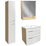 Helles hängendes 4-teiliges Badezimmermöbel Set für kleinere & mittlere Bäder in harmonischer Optik