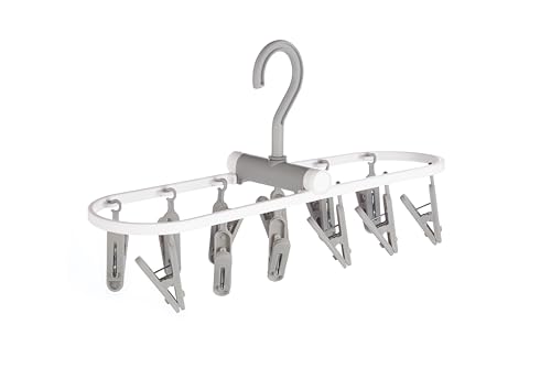Image of Cloth Drying 12 Clips,360 Degree Portable and Foldable Clips,Baby Clothes Hanger, Clothes Drying Stand,Indoor Clothes Space Saving Hanger, Travel Safe (Grey)