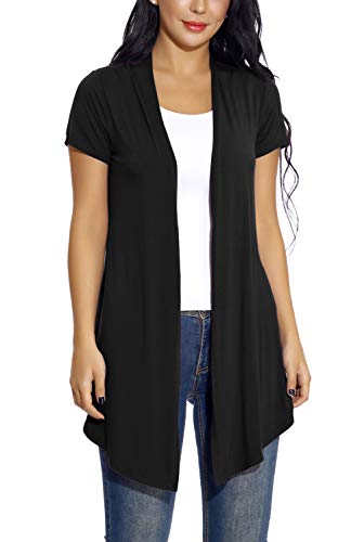 Women's Open Front Drape Cardigan Short Sleeves Solid Lightweight Cardigan