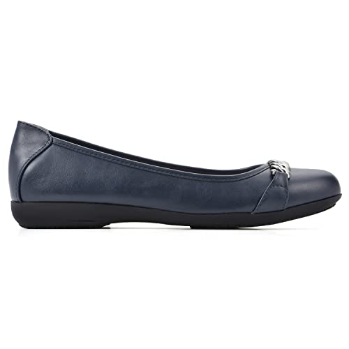 Cliffs By White Mountain Women's Charmed Flat, Navy/Smooth, 9 W #TOP1