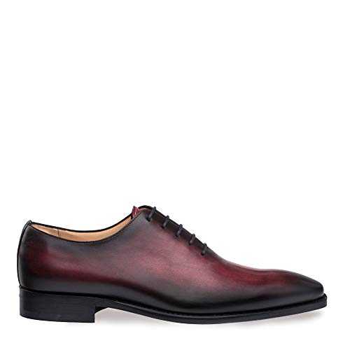 Mezlan Pamplona -  Mens Luxury Contemporary 5 Eyelet Plain Toe Balmoral - Hand-Stained Italian Calfskin, With Smooth Hand-Finishes - Handcrafted In Spain - Medium Width (10.5, Burgundy) #TOP22