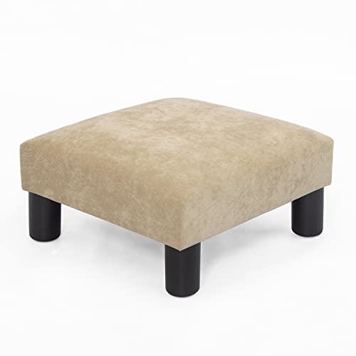 Adeco Small Footstool Geometric Art – Cuboid & Cylinder, 17.5x17.5x9 Ottoman Footrest, 16x16x9, Fresh Wheat
