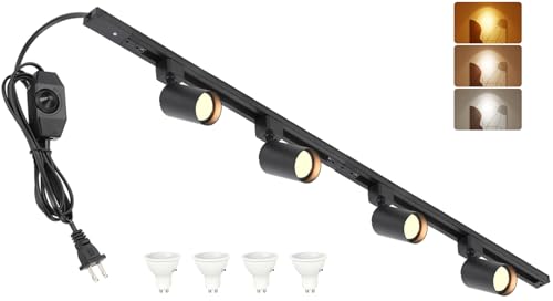 Hiiglxii 3-Color Plug in Track Lighting with Power Cord 4-Light Black