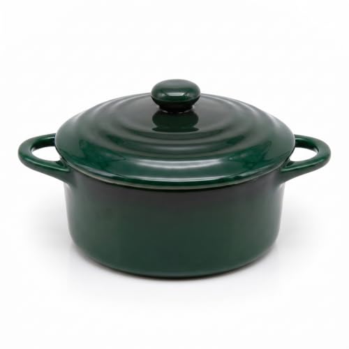 Image of Kook Mini Cocotte, Lids, Handles, Dutch Oven, Set of 4, 12 oz, Forest Green
