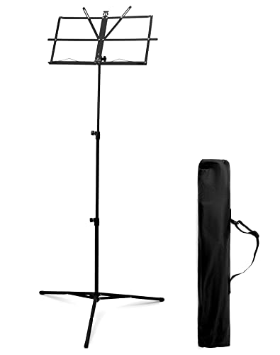 QWORK® Folding Sheet Music Stand with Carry Bag, Adjustable Height 65-135cm/25”-53", Max Load 2kg/4.4lbs - Image 2