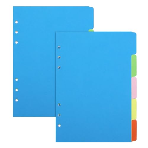 Separadores para carpetas A5, 6 agujeros, 10 hojas/2 juegos de separadores de índices, color en blanco para cuaderno de anillas, cuadernos, planificadores