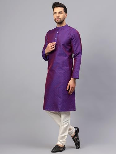 Image of LATEST CHIKAN Men's Silk Chikankari Kurta with Cream Churidar | Festive Set - KP Silk BANARSI