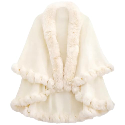 XiinxiGo Mujer Estola de Pelo Chal de Piel Sintética de Conejo Capa de Abrigo Punto Poncho Cardigan Suave Elegante y Cálido para Boda Fiesta Invierno,Blanco