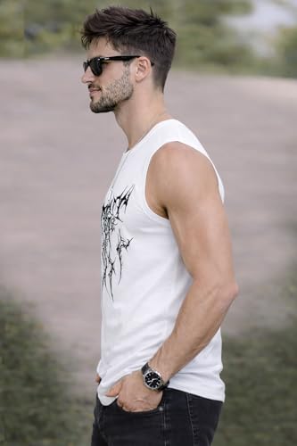 Image of JUGULAR Tank Tops Sleeveless T-Shirt for Men Gym Wear Vest Printed Stylish Round Neck Running for Sports Workout Fitness & Casual or Beach Wear